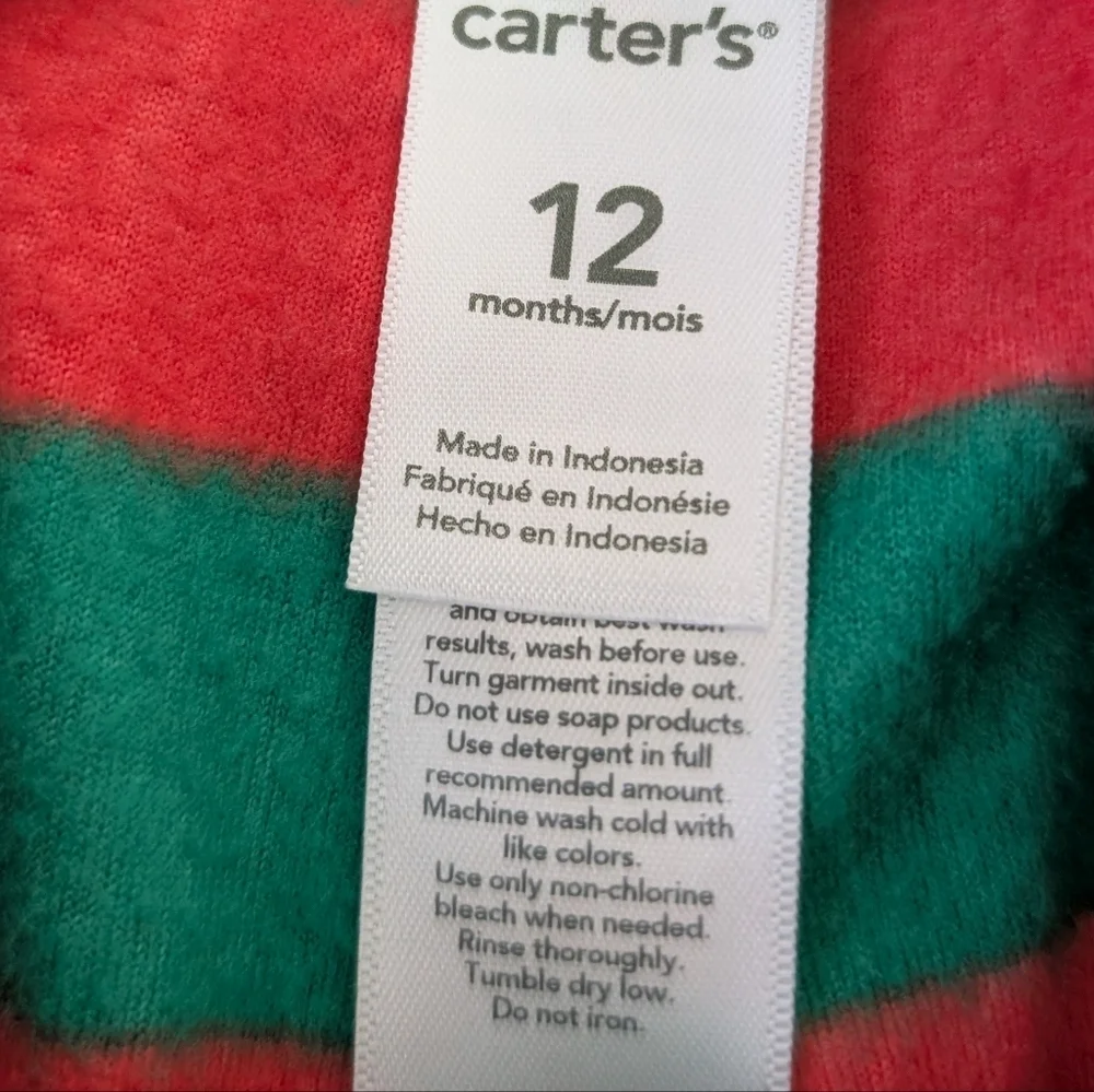 Carters Infant Christmas Pajamas Size 12 Month Santa's Favorite Fleece Red Green